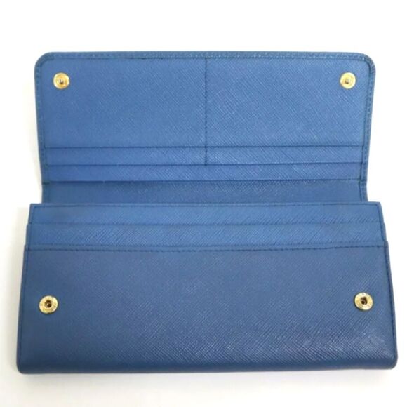 Prada Saffiano Leather Blue Ribbon Gold Long Wallet Guaranteed 100% Authentic - Picture 4 of 8